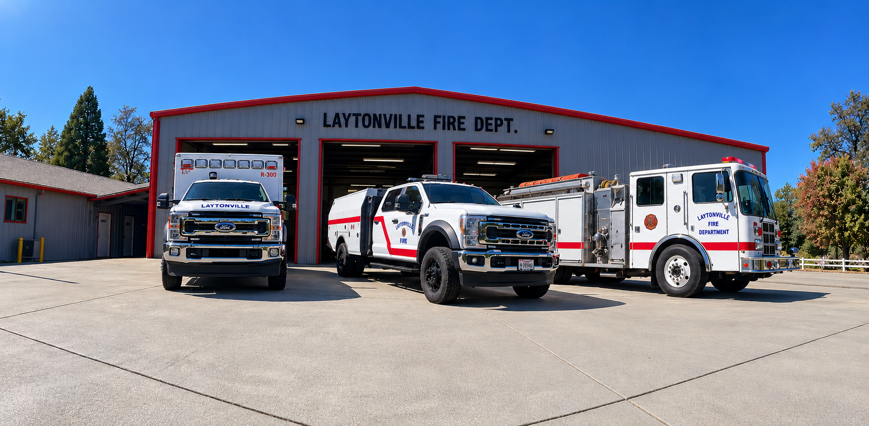 Laytonville Volunteer Fire Department station and emergency vehicles